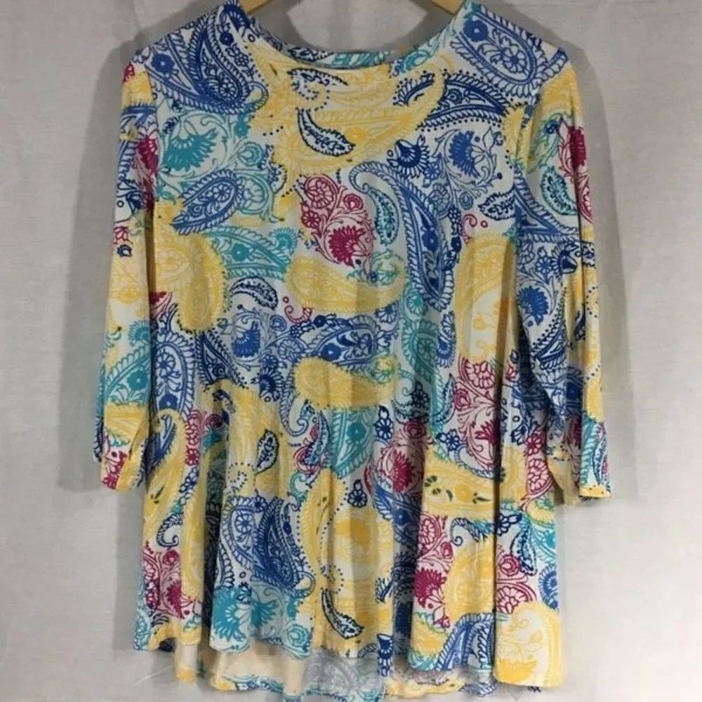 NWT Jessica London size 12 tee multi colored pattern 3/4 sleeves rayon spandex